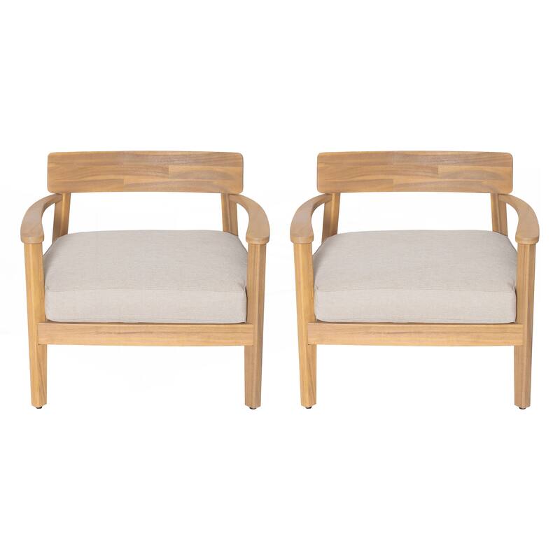 Acacia Wood Club Chair With Seat Cushion - 2-Piece
