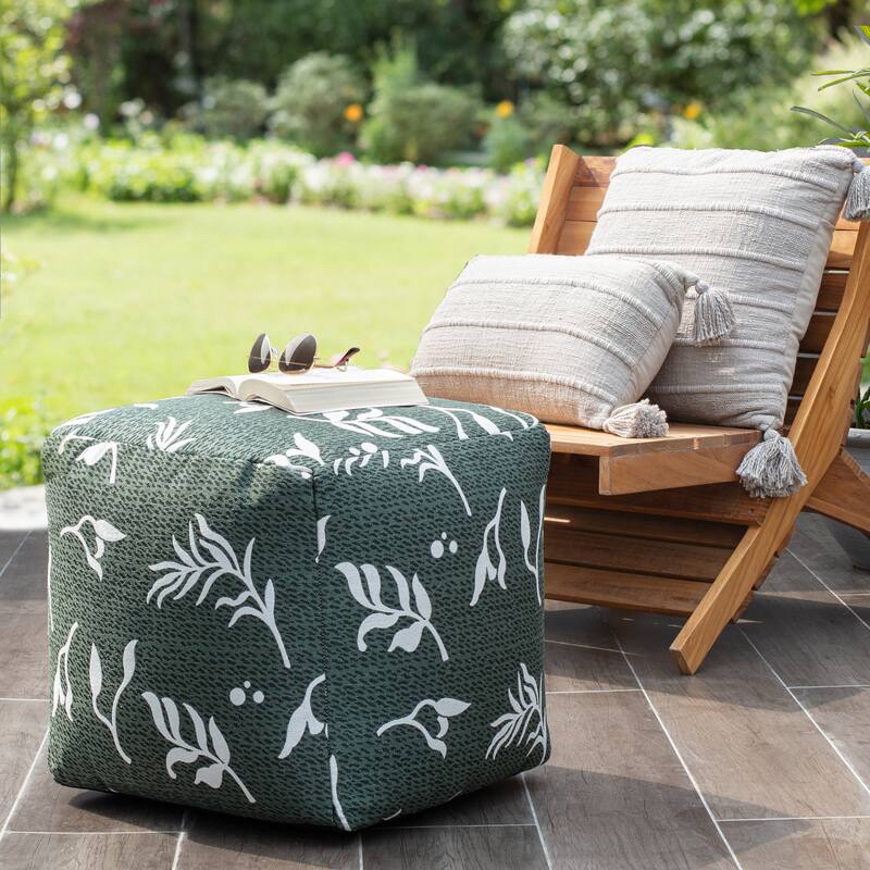 Jani Frangipani Indoor/Outdoor Square Pouf Ottoman - 18" x 18"