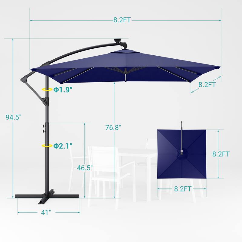 Sonkuki Outdoor 8.2x8.2FT LED lighted Patio Offset umbrella for Garden