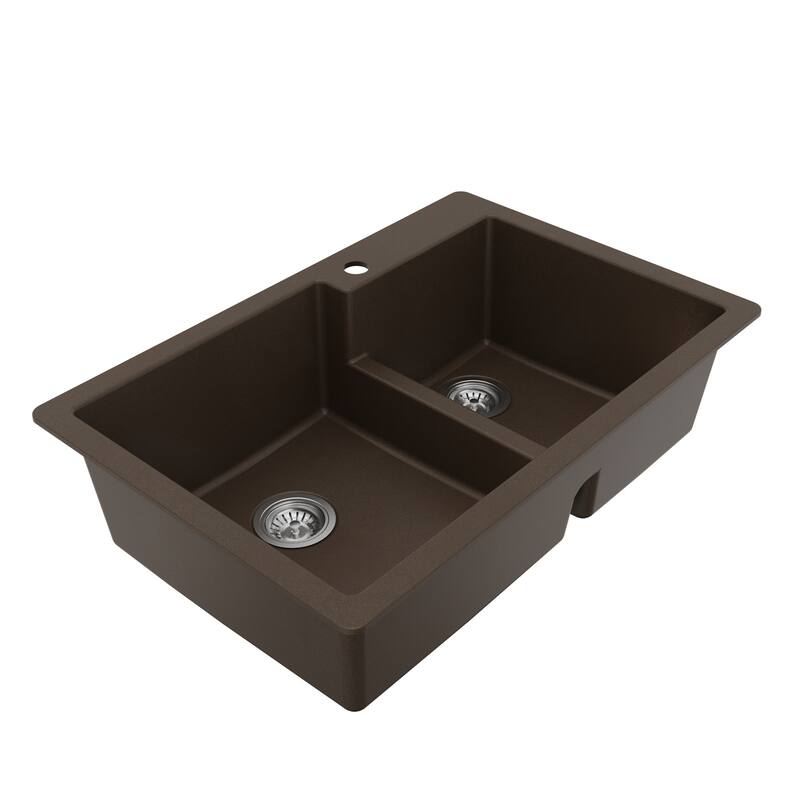 Karran 33" Top Mount Large/Small Bowl Quartz Kitchen Sink Kit - 33" x 22" x 9"