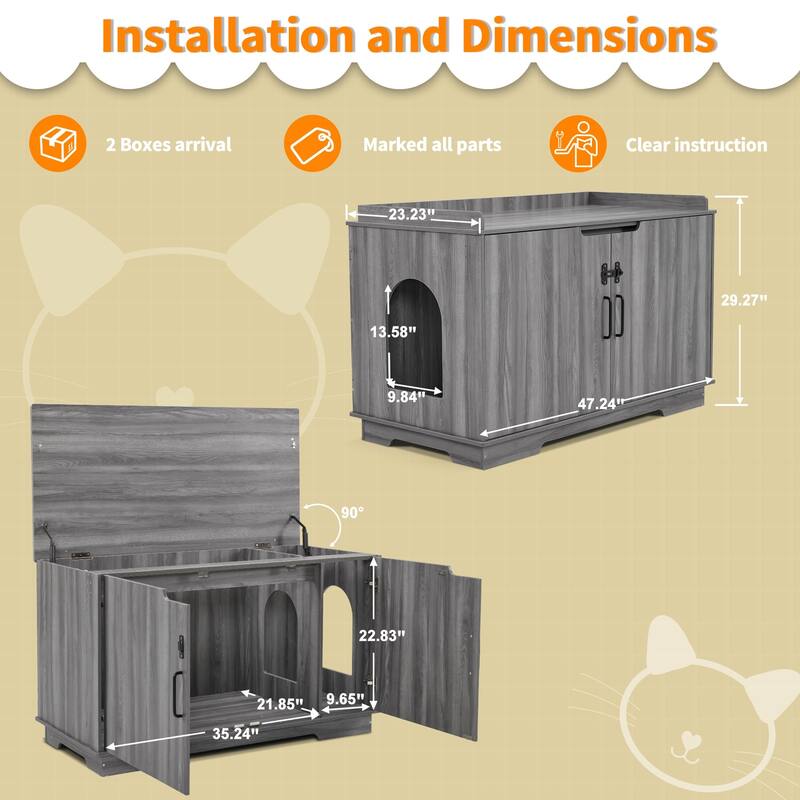 MCombo X-Large Cat Litter Box Furniture Hidden with Top Opening & Divider, Particle Board, CT37