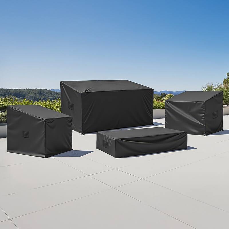 Black Oxford Fabric 4-Piece Patio Furniture Cover Set with Waterproof and UV-Resistant - 56 x 30 x 30 inch