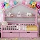 preview thumbnail 13 of 33, Modern Full Size Wooden House Bed Kids Bed with 2 Drawers and Storage Shelf,Playhouse Design Pink