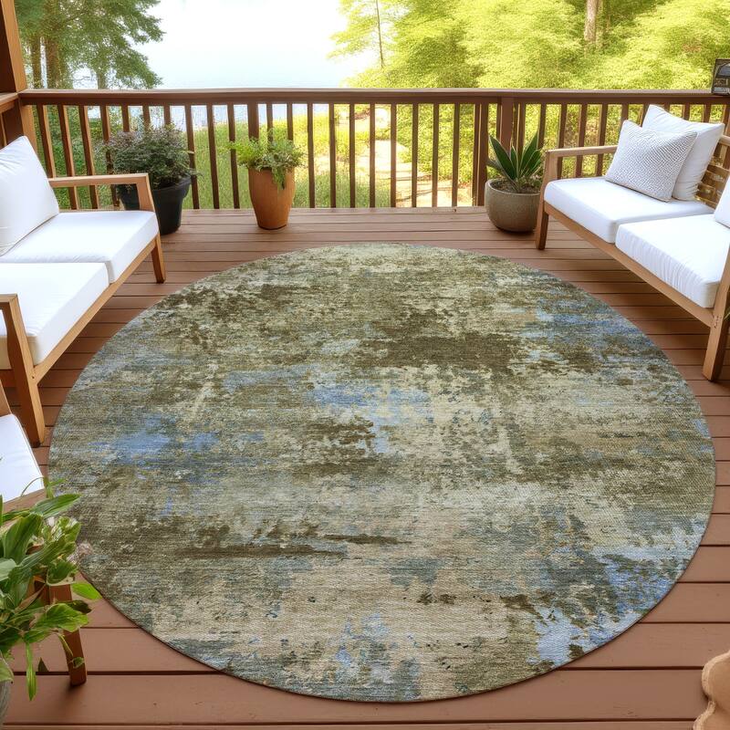 Machine Washable Indoor/ Outdoor Modern Solid Chantille Rug - Brown - 8' x 8'
