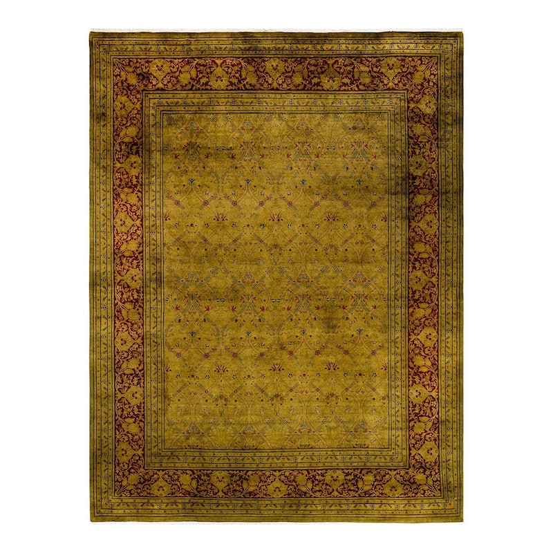 Overton Hand Knotted Wool Vintage Inspired Modern Contemporary Overdyed Green Area Rug - 9' 1" x 12' 0"