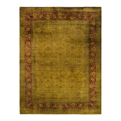 Overton Hand Knotted Wool Vintage Inspired Modern Contemporary Overdyed Green Area Rug - 9' 1" x 12' 0"