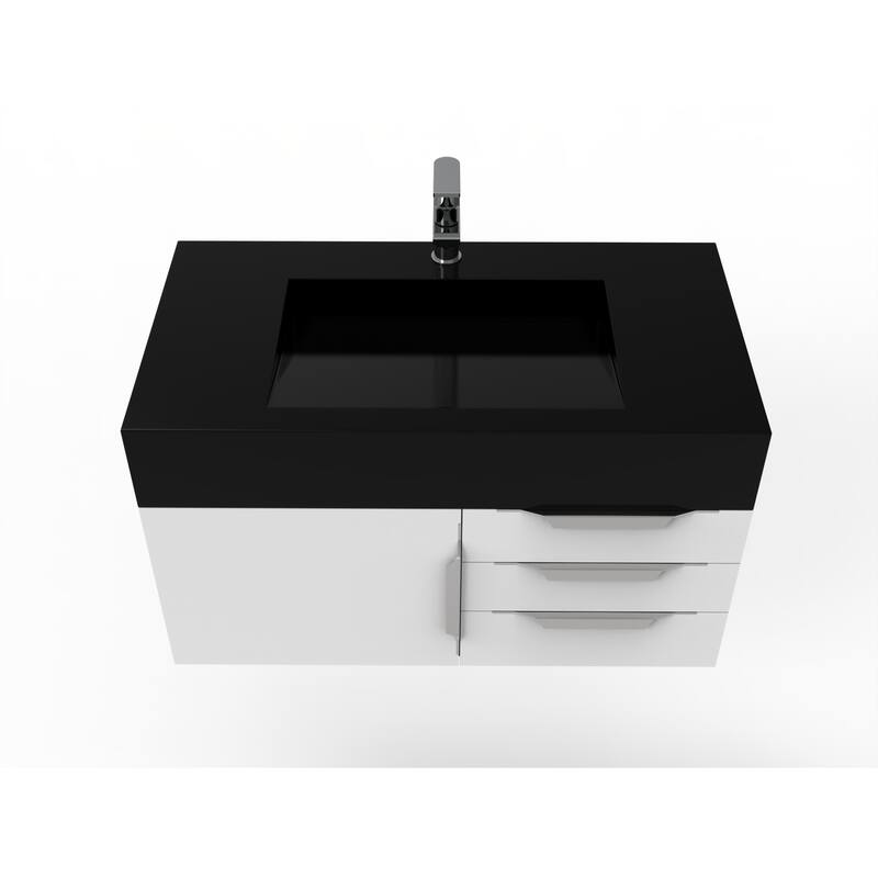 Nile 36" Wall Mounted Bathroom Vanity Set w/ Black Top