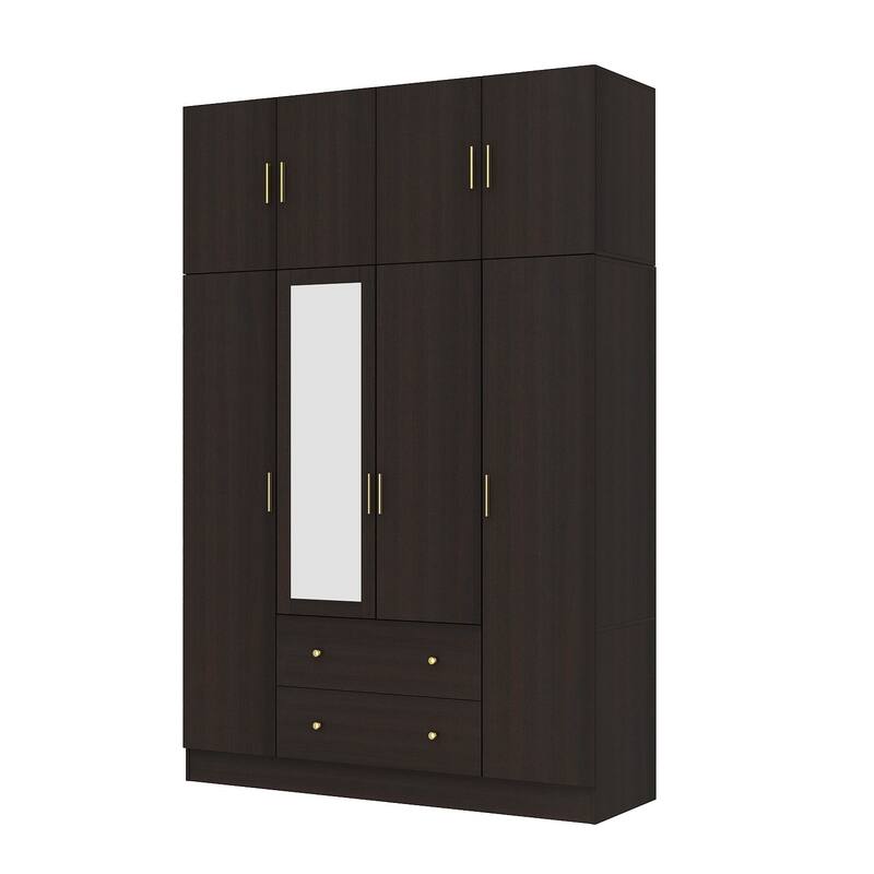 4 Door Wardrobe Large Storage Cabinet Armoire with Mirror and 2 Drawer