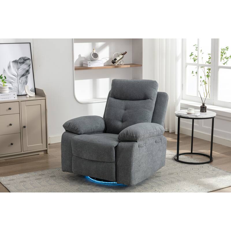 Power Recliner Glider Chair With Bluetooth Speaker 270 Degree Swivel With LED Light Side Arm With Storage Pockets