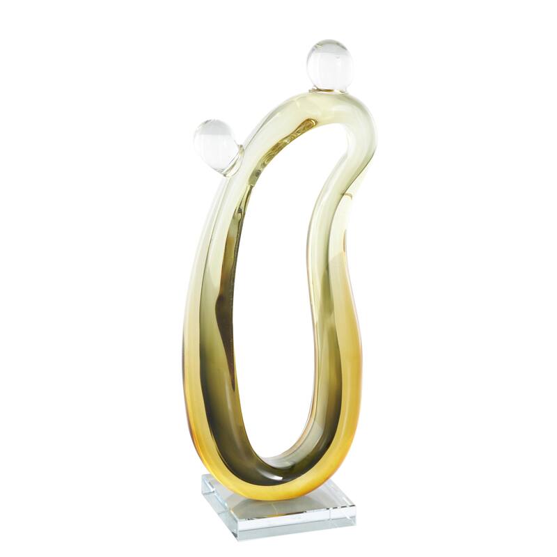 Glass Abstract Curved Cutout Ombre Decorative Sculpture with 2 Small Orbs - Orange - Roche River Decor - Orange