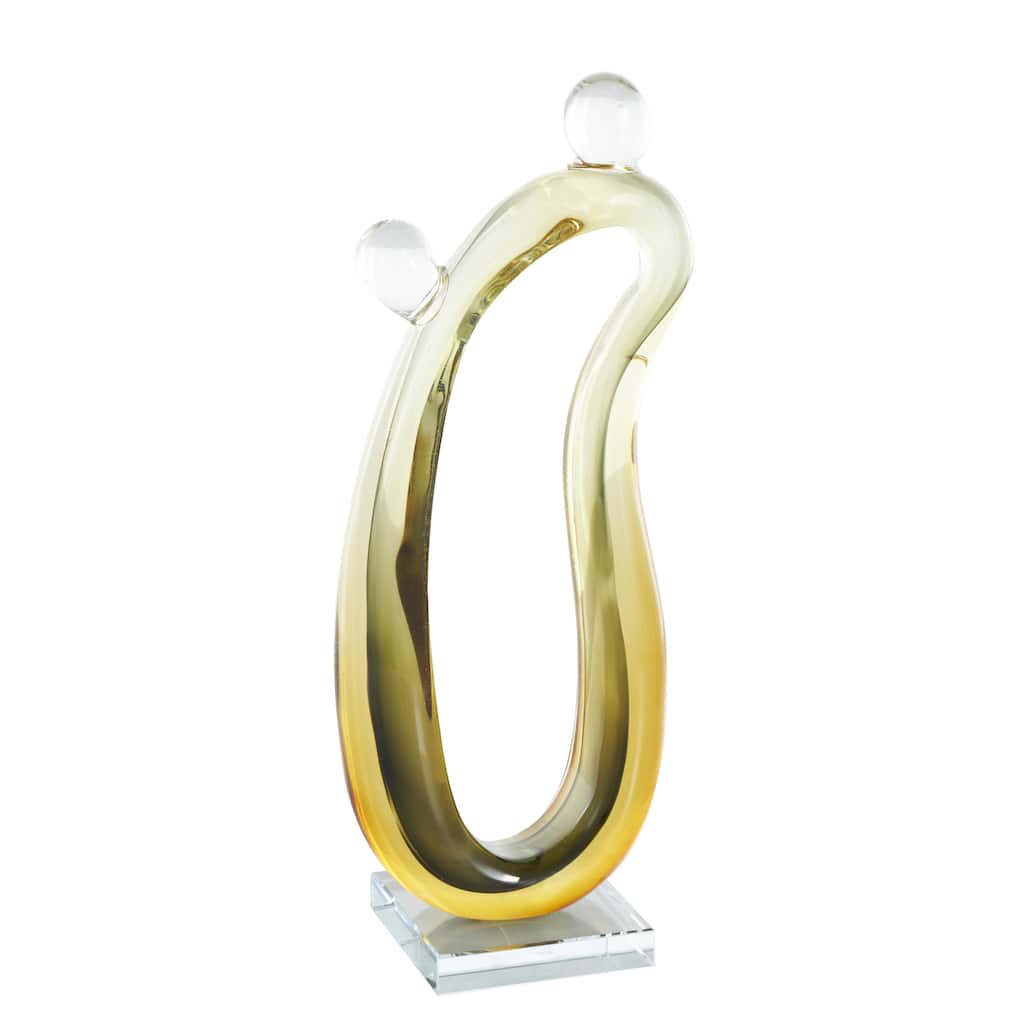 Glass Abstract Curved Cutout Ombre Decorative Sculpture with 2 Small Orbs - Orange - Roche River Decor