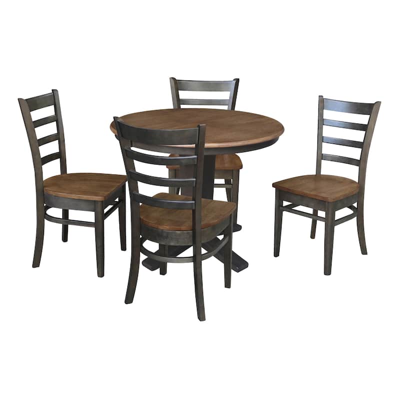 36 in Round Extension Dining Table with 12 in Leaf and Dining Chairs - Hickory/Washed Coal - 5-Piece