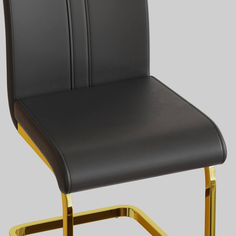 High Back Upholstered Side Chair with C-shaped Tube. Plating Golden Metal Legs (Set of 2) (Grey+PU)