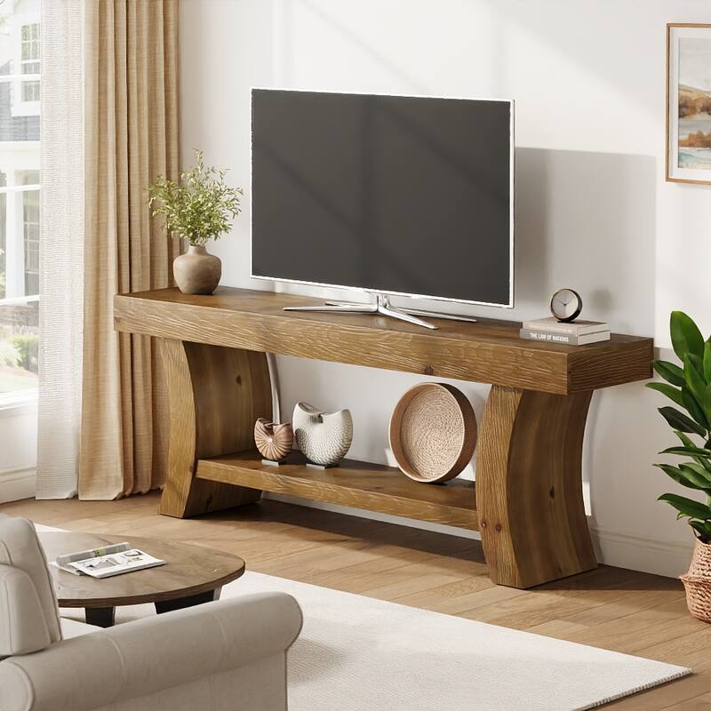 63" Solid Wood TV Stand Low Storage Entertainment Center for Living Room - n/a