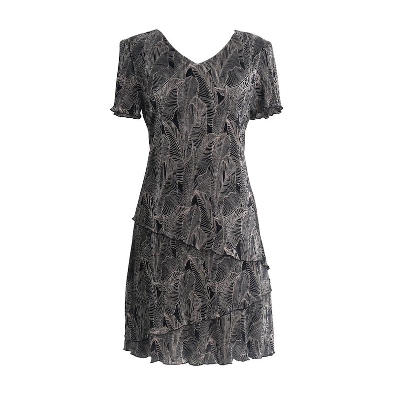 Connected Apparel Short Sleeve Mid-Length Printed Dress - Camel - 12
