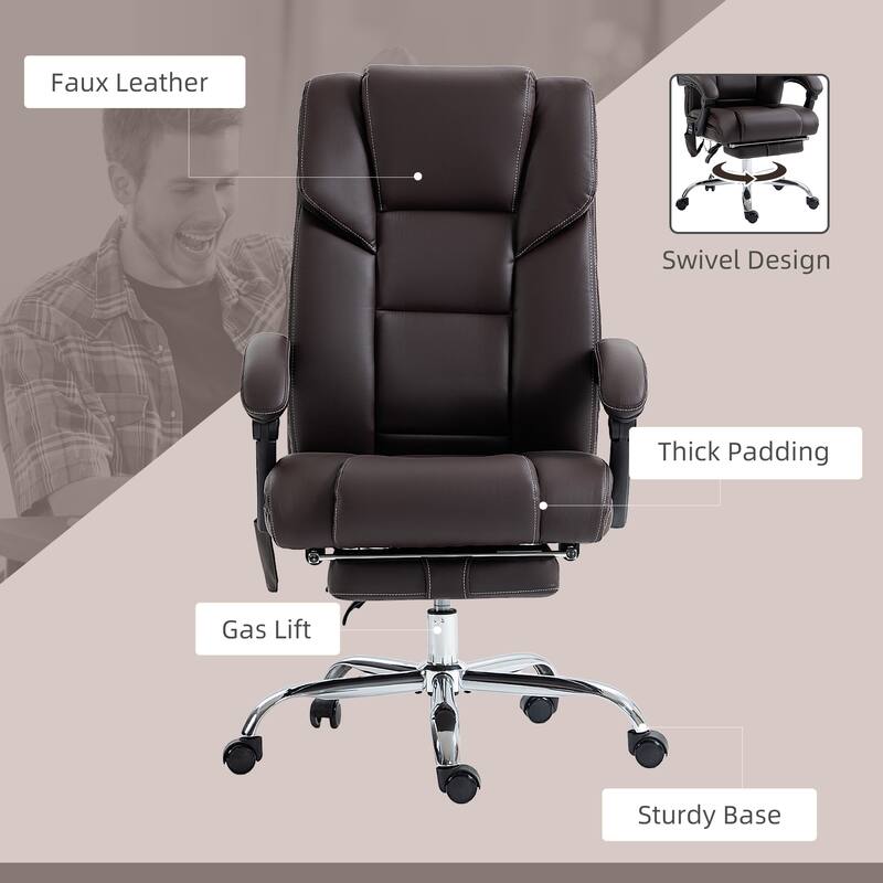 Vinsetto Massage Office Chair with 6 Vibration Points, Lumbar Heated PU Leather Reclining Computer Chair with Adjustable Height
