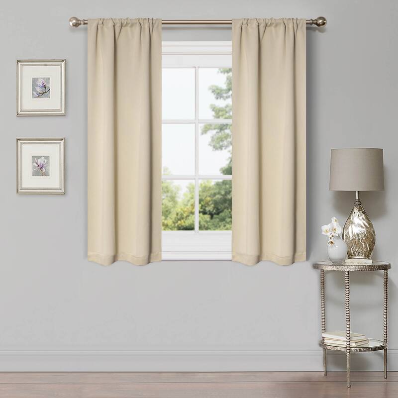 Modern Solid Room Darkening Blackout Curtains, Rod Pocket, Set of 2 - 2PC- 26" X 63" - Ivory