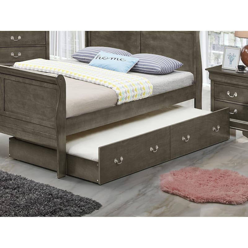 Wooden Full Platform Bed with Trundle - 87" - Gray