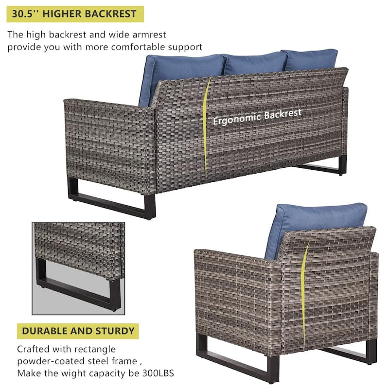 6 Piece Outdoor Sofa with Chair with Ottoman Set