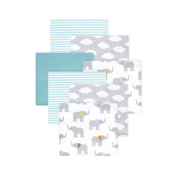 slide 1 of 1, Little Treasure Hudson Baby Cotton Poly Flannel Receiving Blankets Multipack, Grey Teal Elephant, 30x30 inches 30x30 inches - Grey Teal Elephant