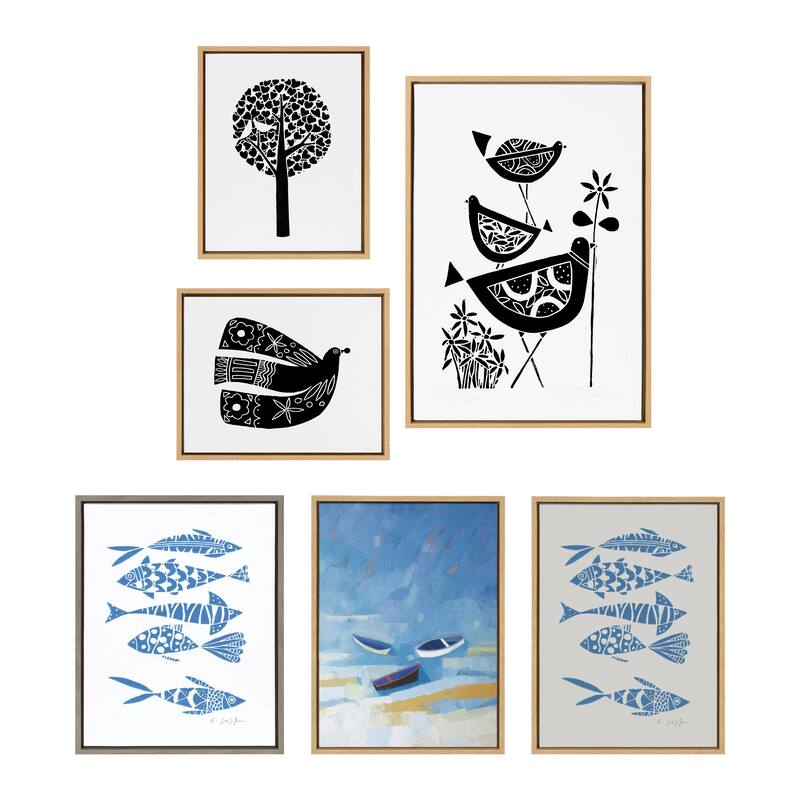 Kate and Laurel Sylvie Linocut Framed Canvas Art Set by Giuliana Lazzerini