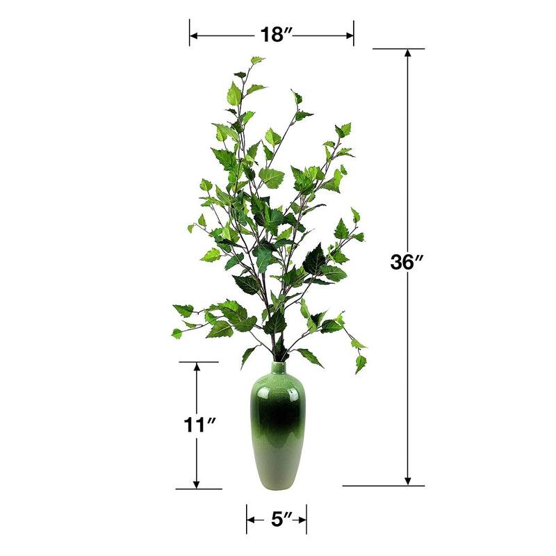 36-inch Artificial Birch in Ombre Green Deco Vase