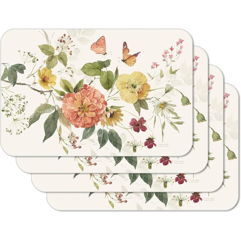 Blessed by Nature 4 Pack Reversible Easy Care Flexible Plastic Placemats Made in The USA BPA Free PVC Free Easily Wipes Clean