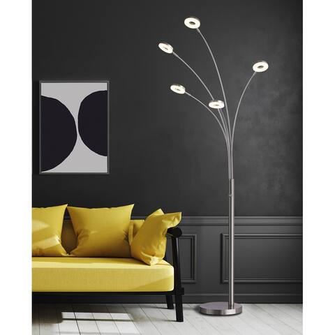 Super Bright LED 5-Arched Floor Lamp with Dimmer, 73"H, Satin Nickel - 73