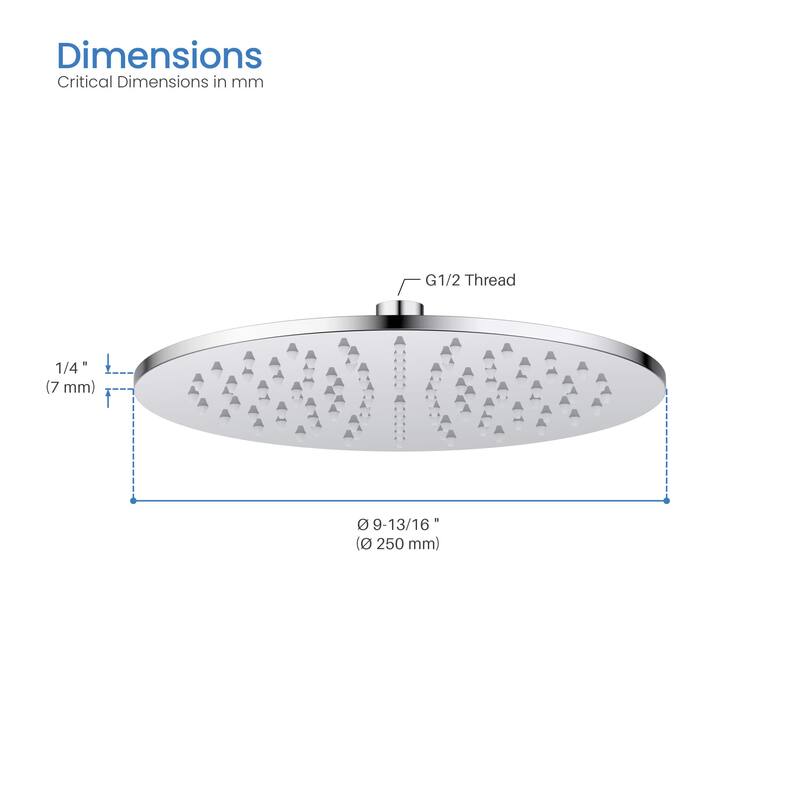 Circular 10" Metal Thin Profile Rain Shower Head 1.75 GPM
