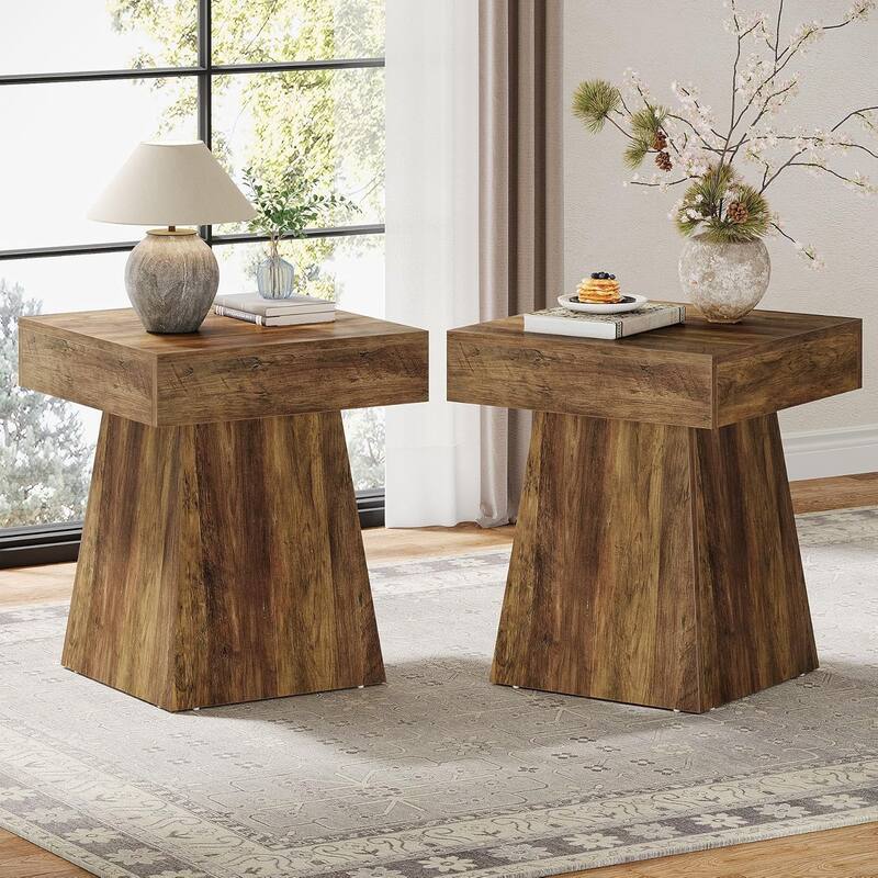 Small End Table, Rustic Square Side Table, Nightstand Beside Bed - 2 pcs
