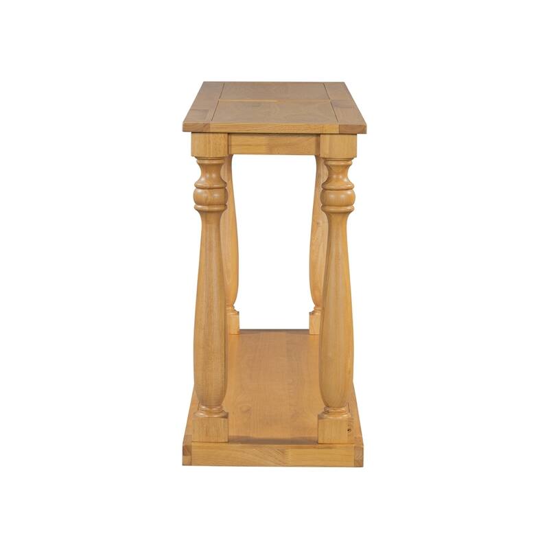 Vintage Wood Grain Console Table with Bottom Shelf and Four Vase Legs