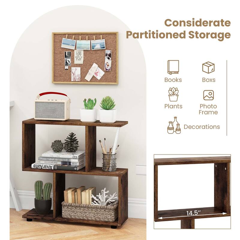 Costway 2 PCS 2-Tier Bookshelf Free Standing Wooden Display S-Shaped - See Details