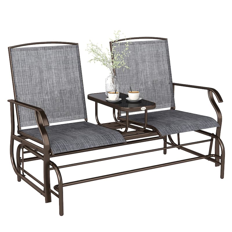 GDFStudio - Nolan Relaxed Outdoor Glider Swing Seating Set with Integrated Table - Coffee Table+Chairs