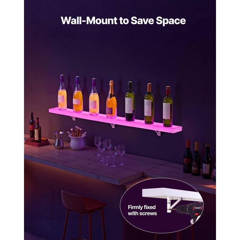 Acrylic LED Wine Bottle Shelf Wall-Mount with Remote