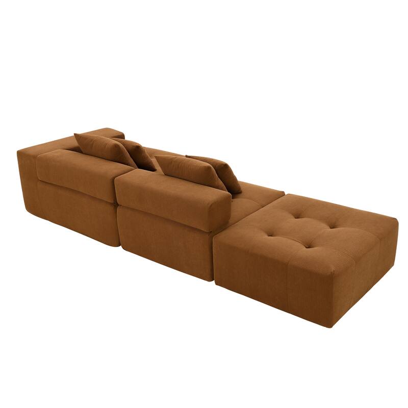 105.5" Corduroy L-Shaped Modular Sectional Sofa with Wide and Deep Seat, Tufted Design, and No Assembly Required