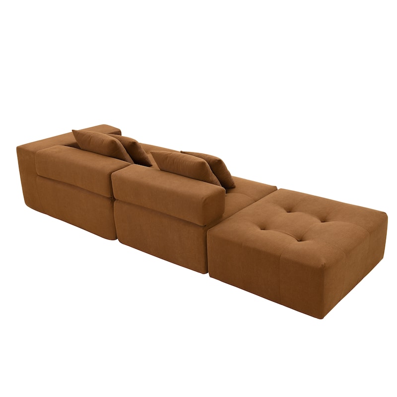 105.5'' Modular L-Shaped 3-Seater Sectional Sofa in Corduroy Upholstery with Tufted Design and 4 Pillows, No Assembly Needed