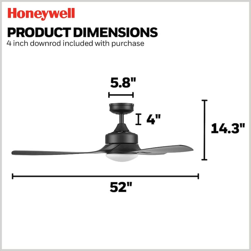 52" Honeywell Lynton Indoor/Outdoor Ceiling Fan with Color Changing LED Light, Remote Control, High Performance Blades