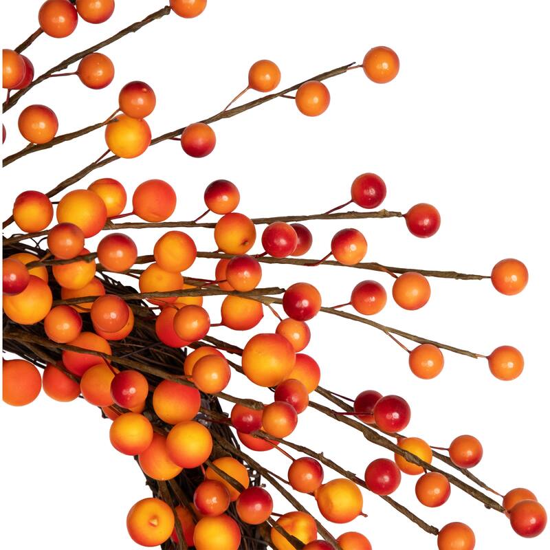14" Orange Red Berry Artifical Fall Harvest Twig Wreath, 14", Unlit