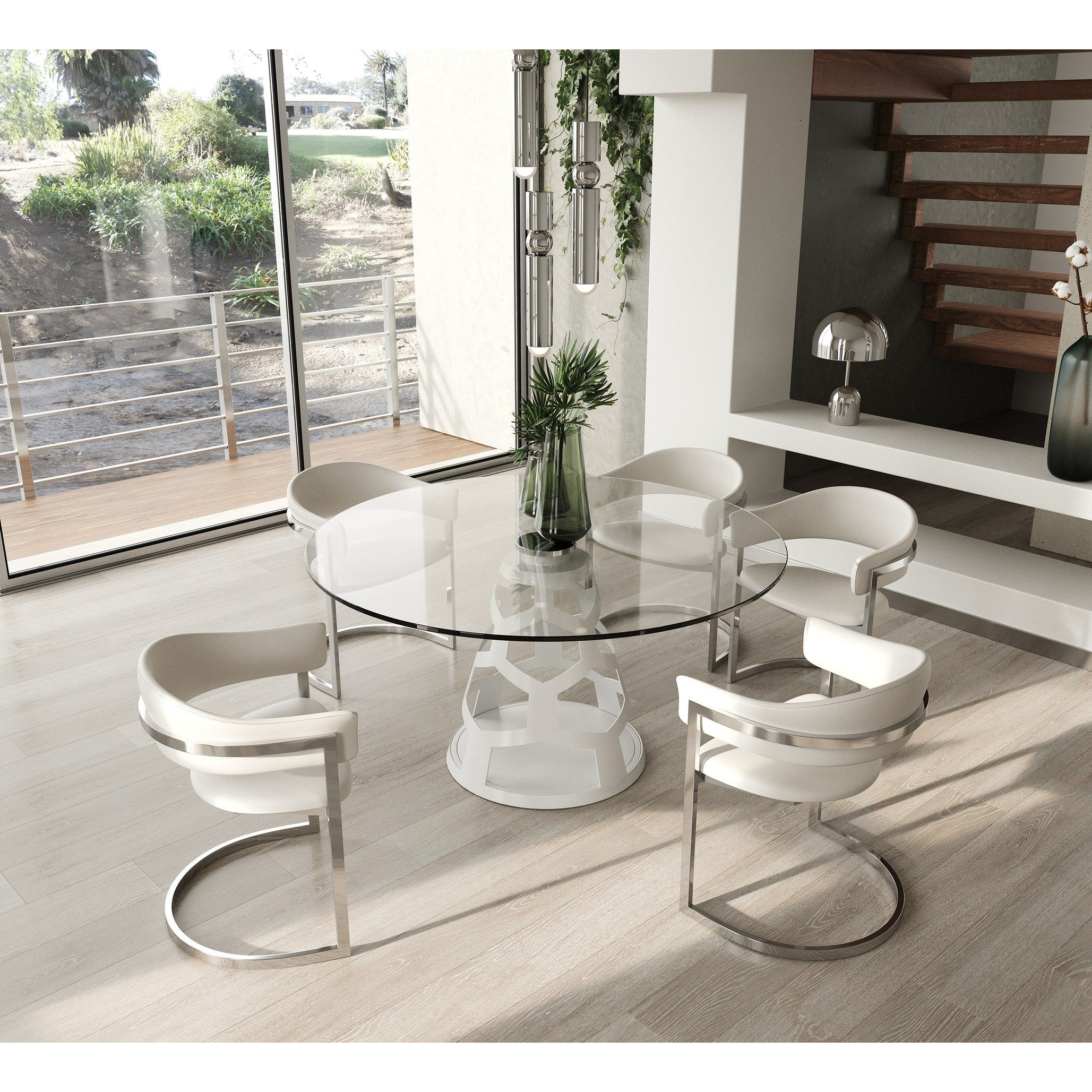 Modrest Lilly Modern 12mm Round Glass & White Dining Table