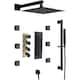 16" Wall Mount Rainfall 3 Way Thermostatic Faucet Shower System with Slide Bar, 6 Jets - Matte Black