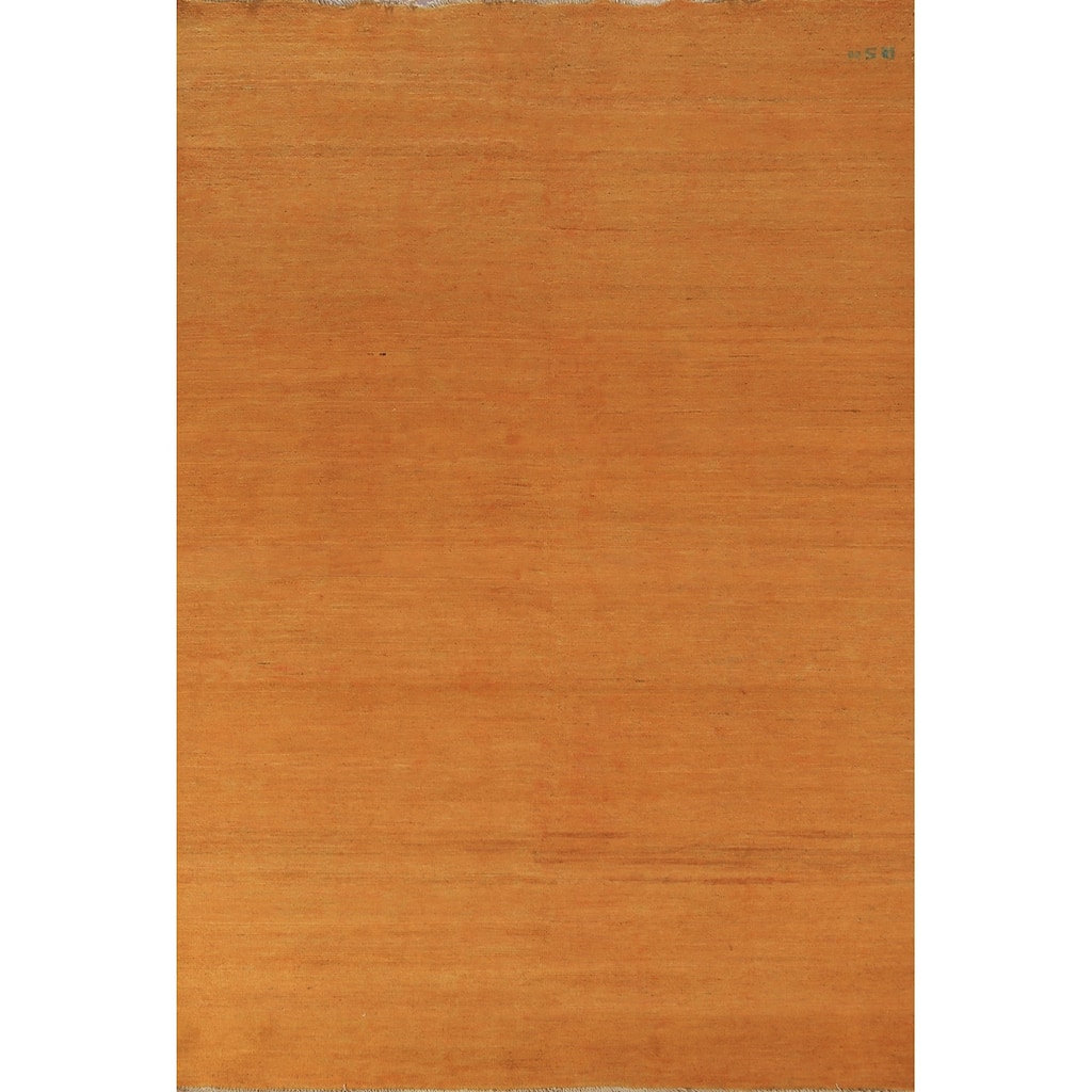 Orange Yellow Modern Gabbeh Oriental Area Rug Hand-Knotted Wool Carpet - 5'3" x 8'1"