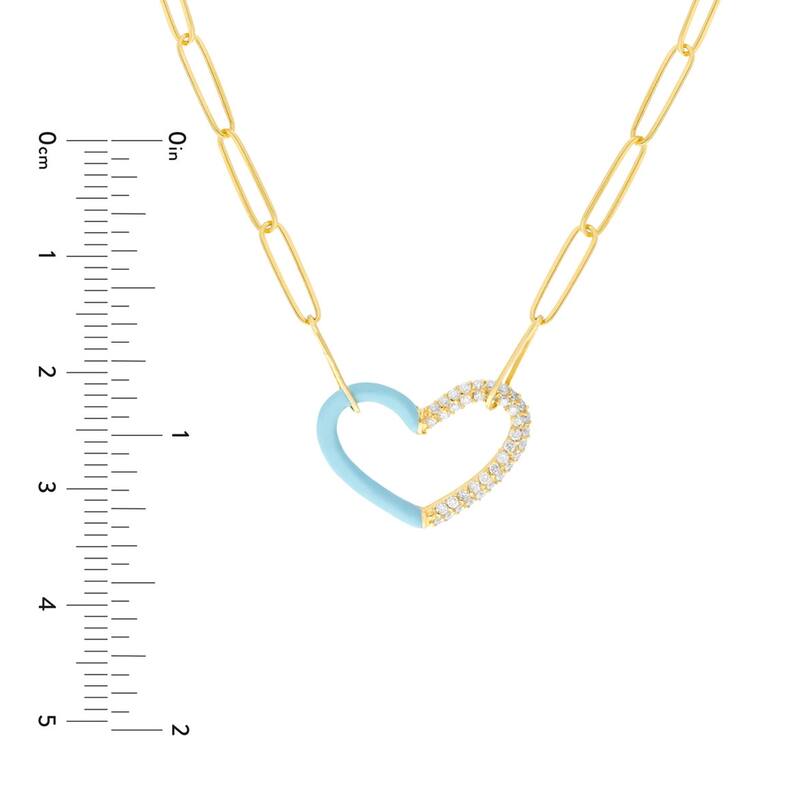 Marquee Jewels 14K Solid Yellow Gold 50/50 Turquoise Enamel Diamond Heart Necklace