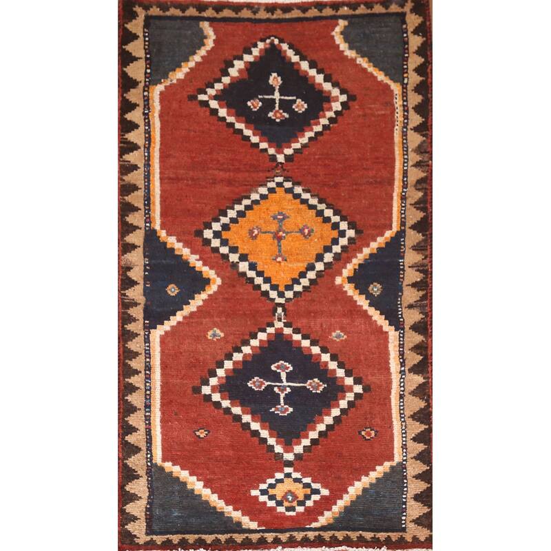 Orange Qashqai Persian Vintage Area Rug Handmade Wool Carpet - 3'3"x 6'1"