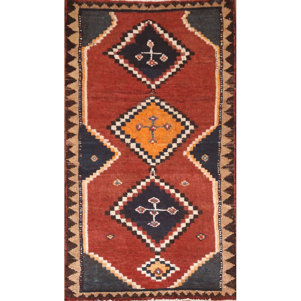 Orange Qashqai Persian Vintage Area Rug Handmade Wool Carpet - 3'3"x 6'1"