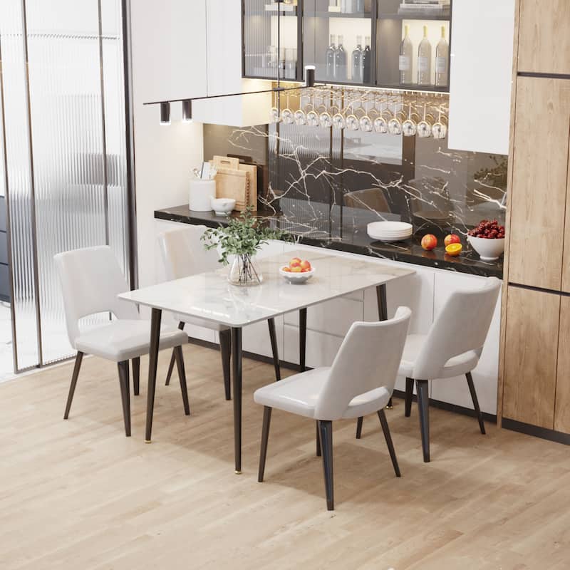 UNHO Modern Dining Table with Slate Stone Top and Metal Legs Rectangle - 47.2x27.5x30 inch