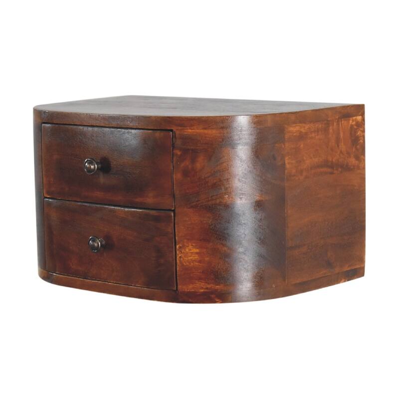 Chestnut Solid Wood 2-Drawer Floating Nightstand with Rounded Edges