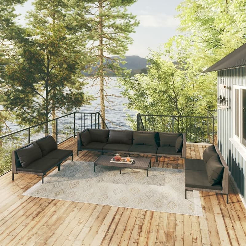 vidaXL Patio Lounge Set Outdoor Sectional Sofa Set Table Poly Rattan Dark Grey - 27.6" x 27.6" x 24"