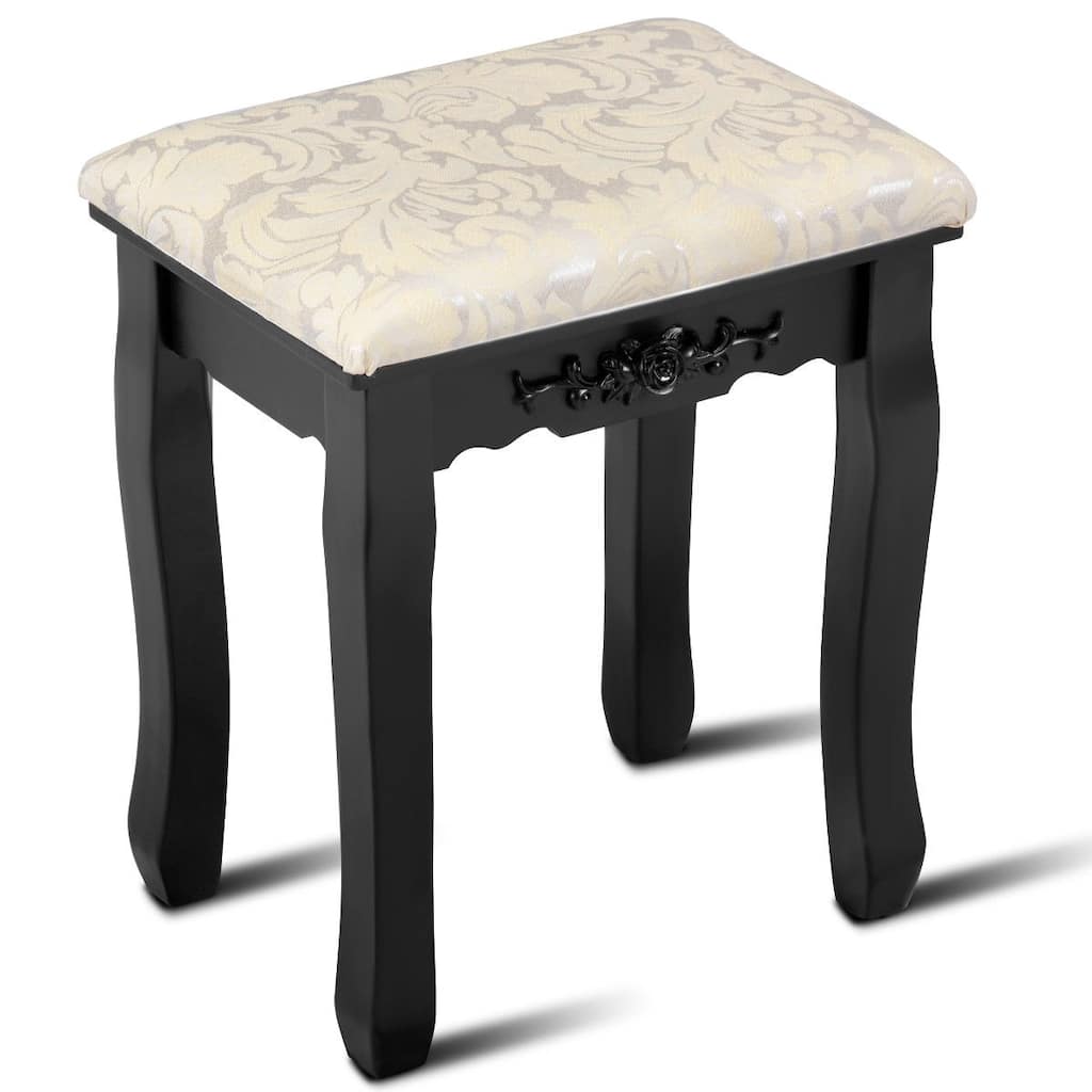 Wood Cushioned Makeup Dressing Stool - Black - 14.6" x 11.0" x 17.3" (L x W x H)