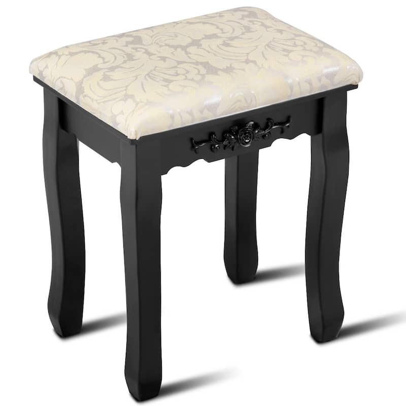 Wood Cushioned Makeup Dressing Stool - Black - 14.6" x 11.0" x 17.3" (L x W x H)