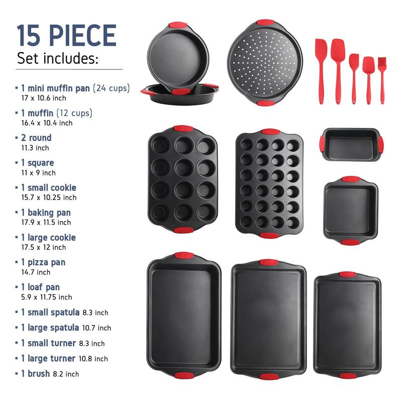 JoyTable Bakeware Set - Nonstick Bakeware Set With Silicone Handles & Utensils
